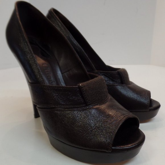 Chloe Brown Open Toe Platform Heels Sz 40 - Picture 15 of 16